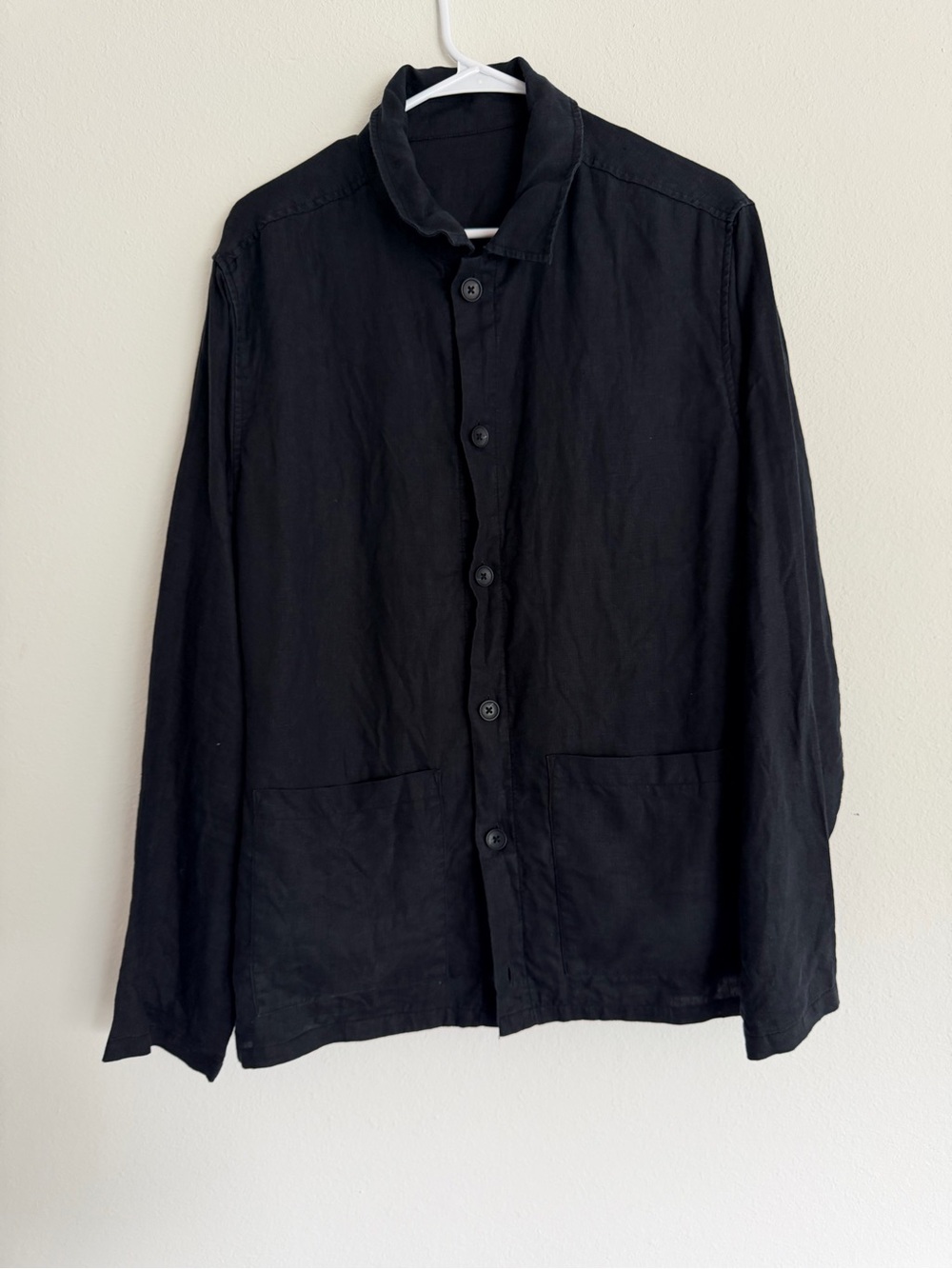 Quince Black Button-Front Lightweight Shirt Jacket 100% European Linen